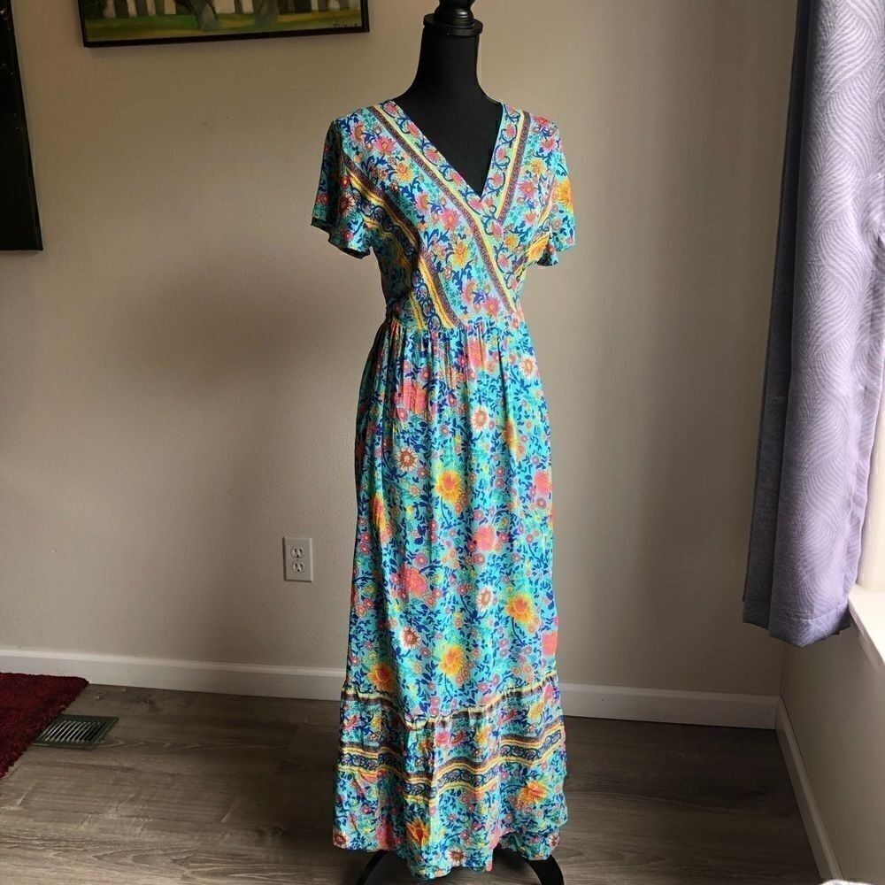 Teal Wrap Maxi Dress - Picture 2 of 14